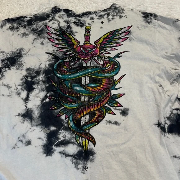 Affliction BLACK LABEL Black and White Tie-Dye Skull T-Shirt MENS 2XL - Picture 8 of 8